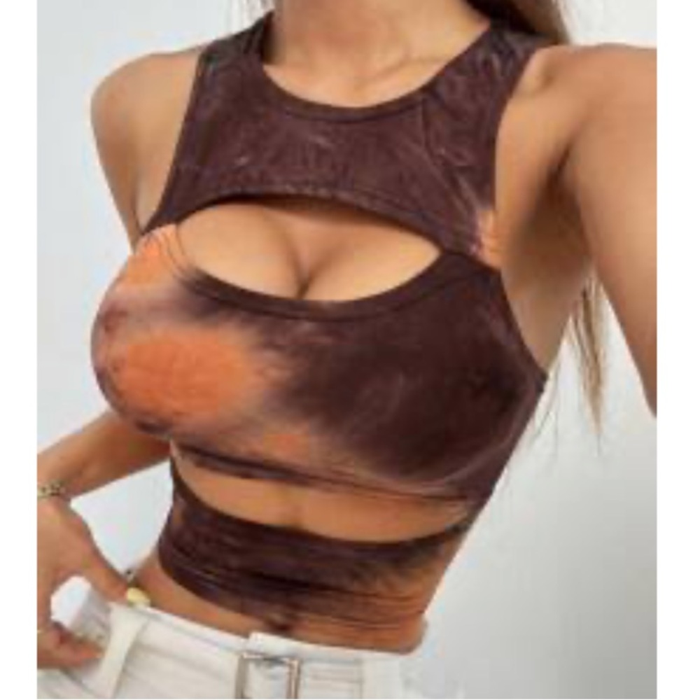 SHEIN Brown and Orange Cutout Crop Top